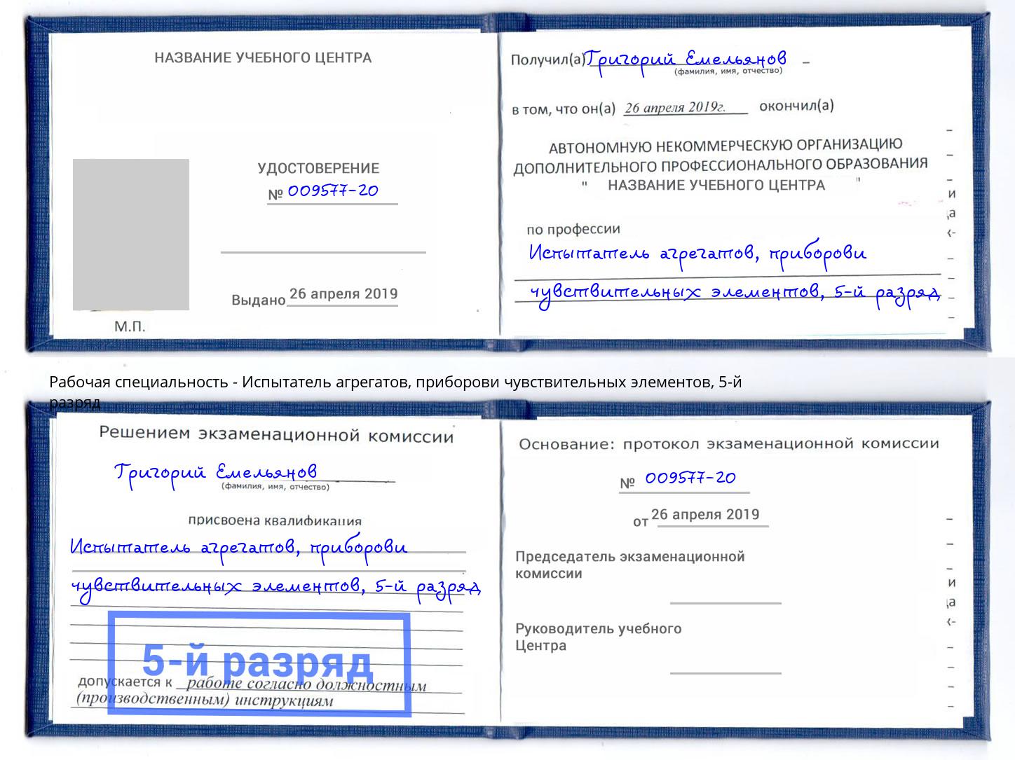 корочка 5-й разряд Испытатель агрегатов, приборови чувствительных элементов Минеральные Воды