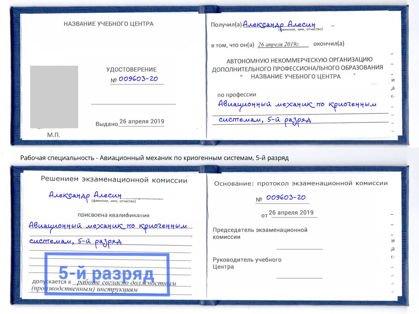 корочка 5-й разряд Авиационный механик по криогенным системам Минеральные Воды