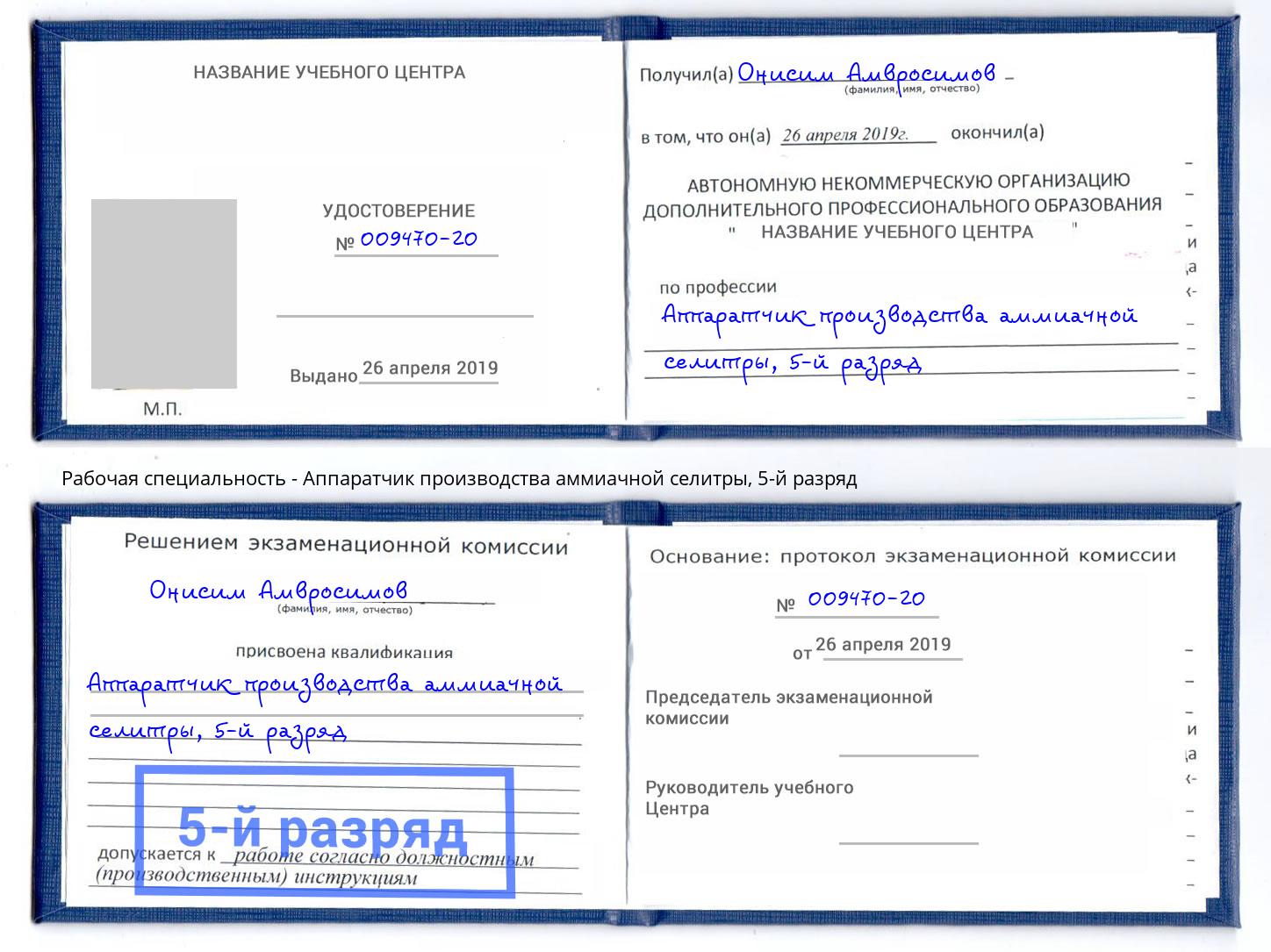 корочка 5-й разряд Аппаратчик производства аммиачной селитры Минеральные Воды