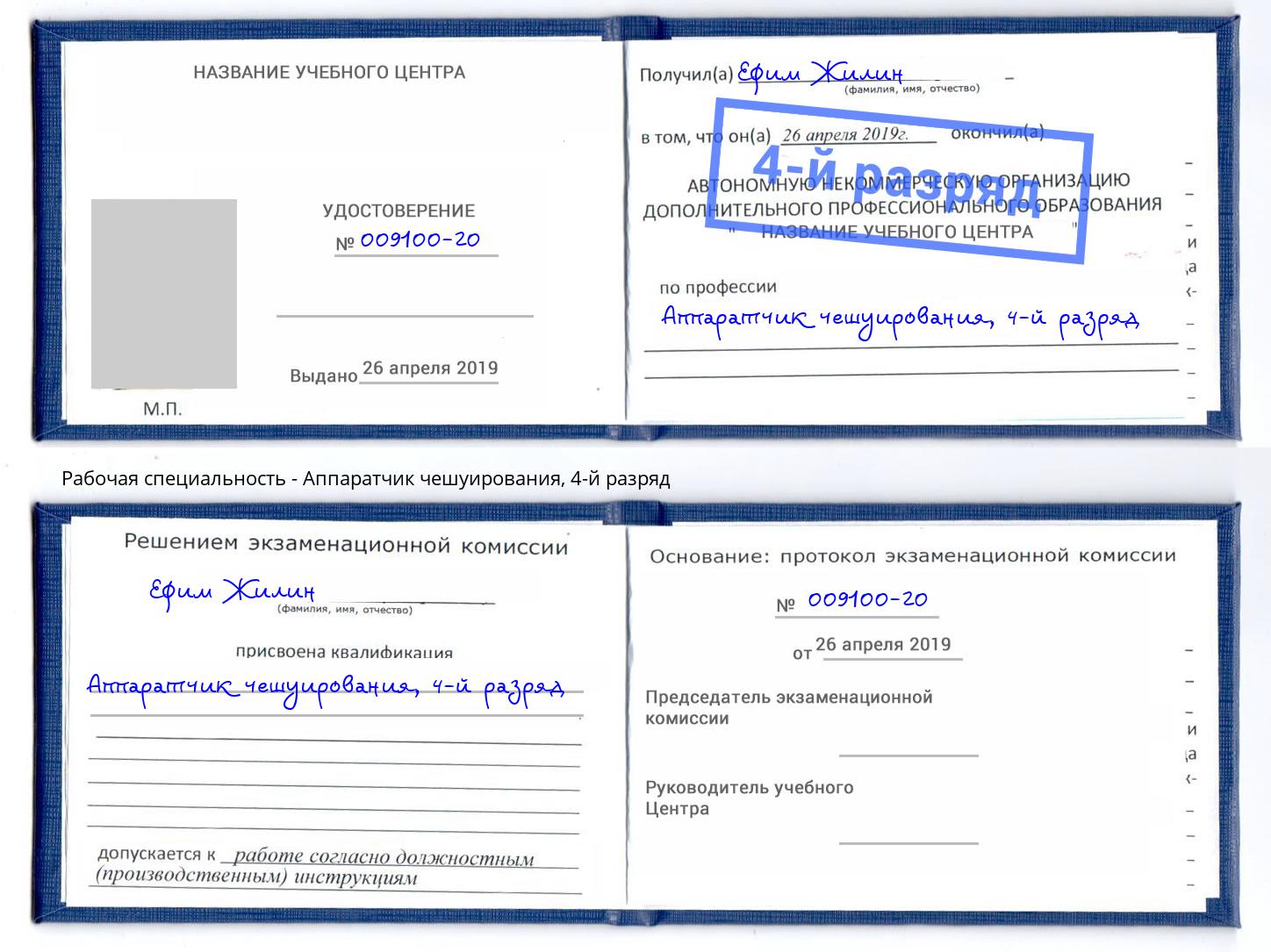 корочка 4-й разряд Аппаратчик чешуирования Минеральные Воды