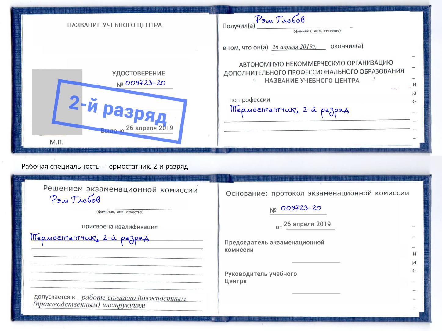 корочка 2-й разряд Термостатчик Минеральные Воды