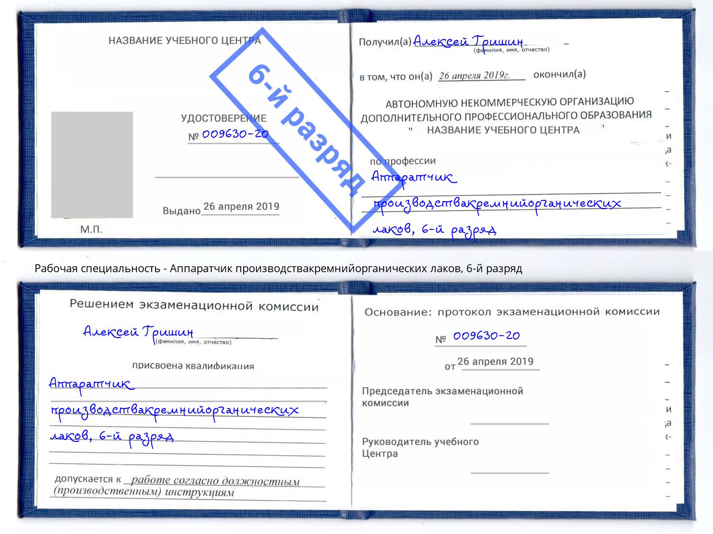 корочка 6-й разряд Аппаратчик производствакремнийорганических лаков Минеральные Воды