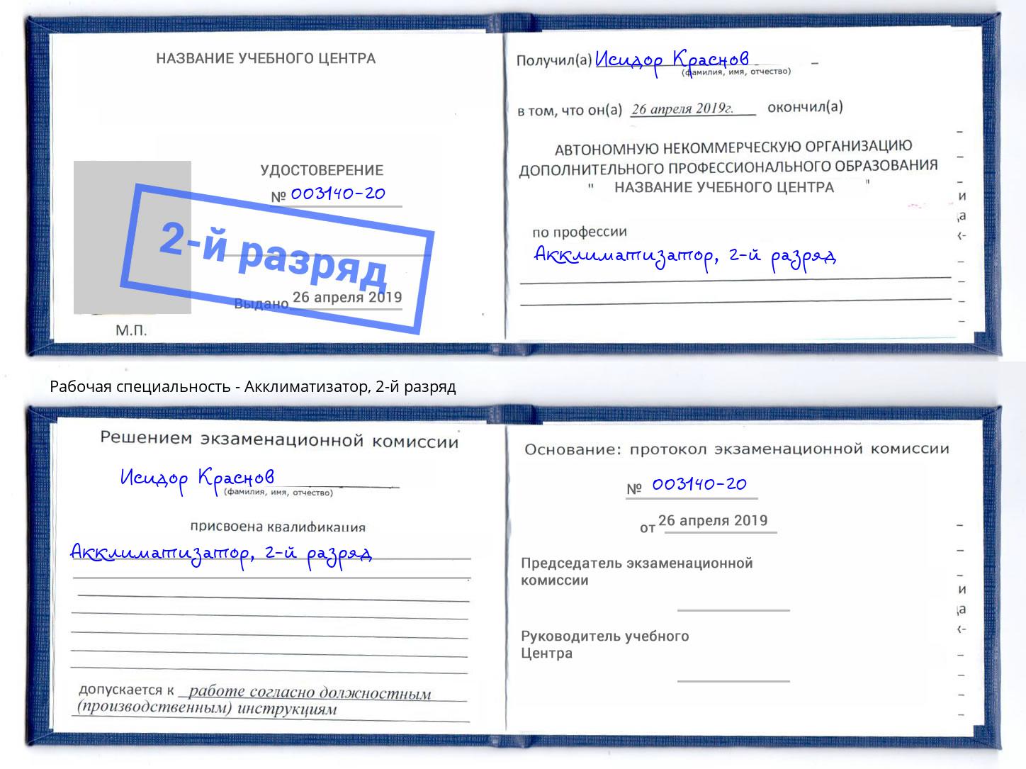 корочка 2-й разряд Акклиматизатор Минеральные Воды