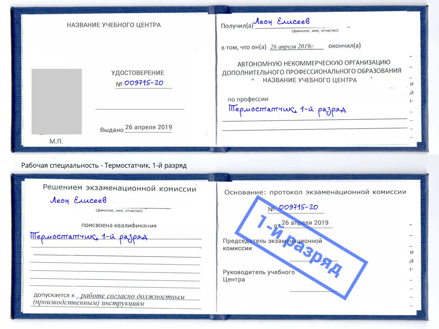 корочка 1-й разряд Термостатчик Минеральные Воды