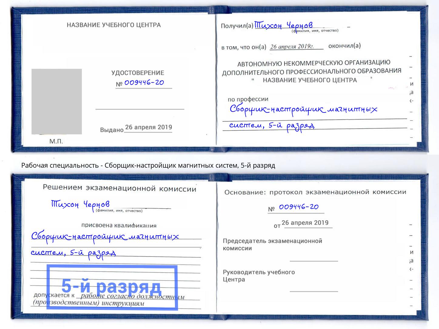 корочка 5-й разряд Сборщик-настройщик магнитных систем Минеральные Воды