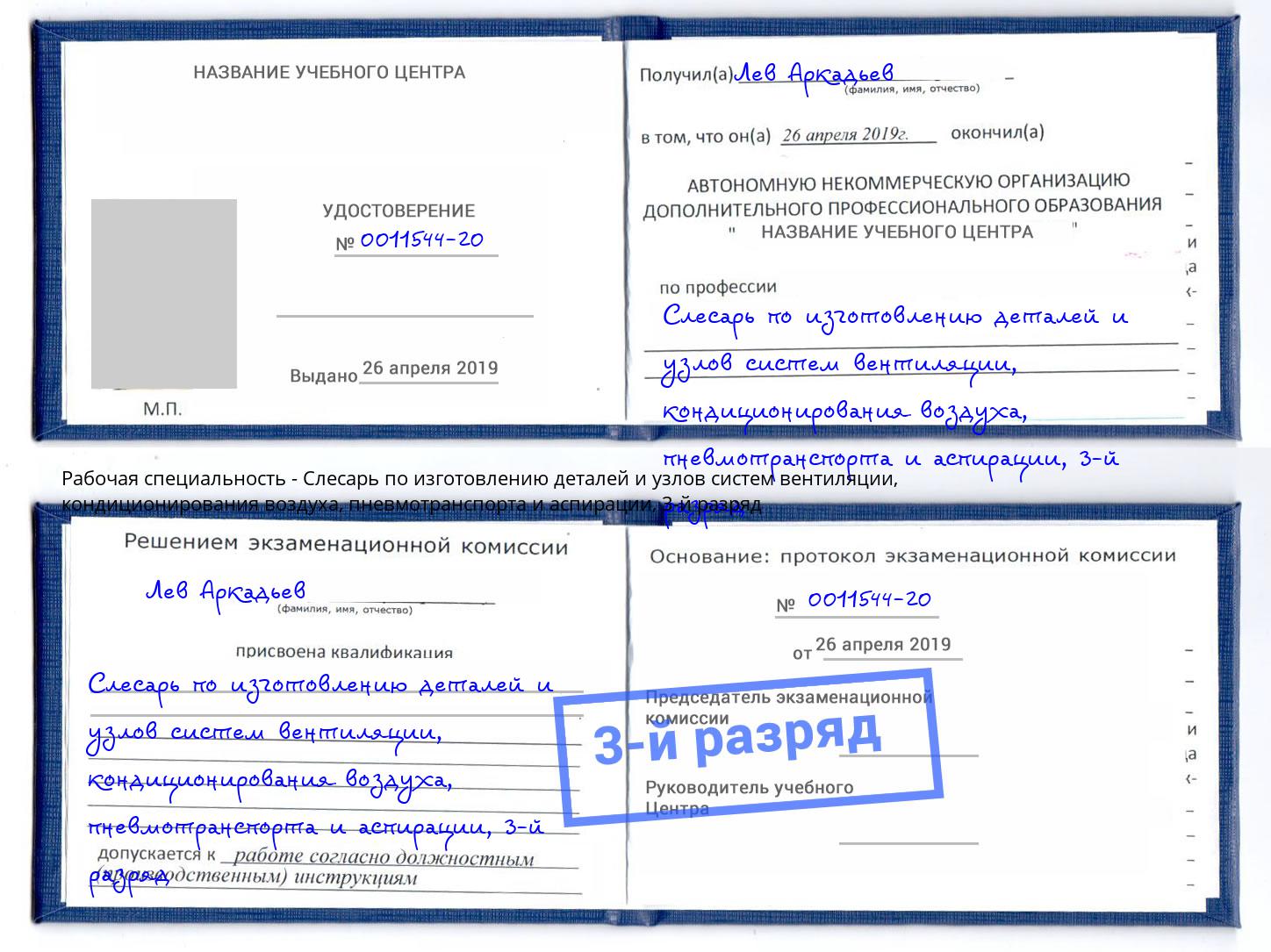 корочка 3-й разряд Слесарь по изготовлению деталей и узлов систем вентиляции, кондиционирования воздуха, пневмотранспорта и аспирации Минеральные Воды