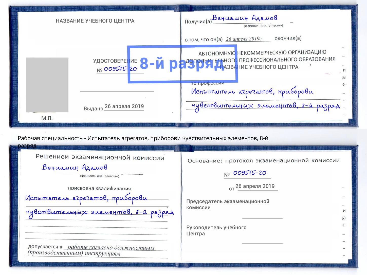 корочка 8-й разряд Испытатель агрегатов, приборови чувствительных элементов Минеральные Воды
