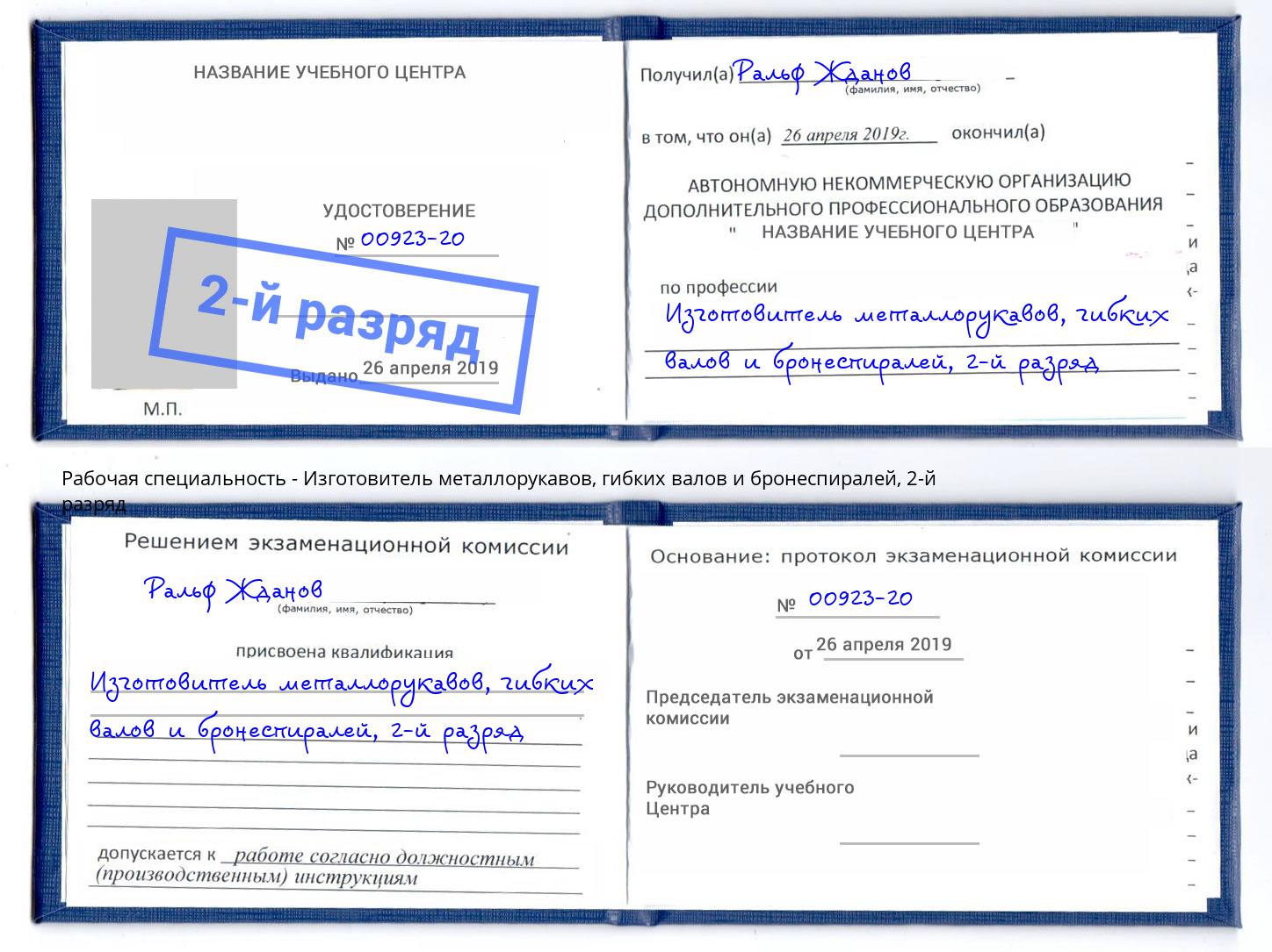 корочка 2-й разряд Изготовитель металлорукавов, гибких валов и бронеспиралей Минеральные Воды